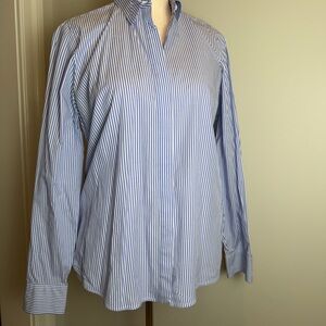 J. Crew Women's Blue and White Striped Dress Shirt